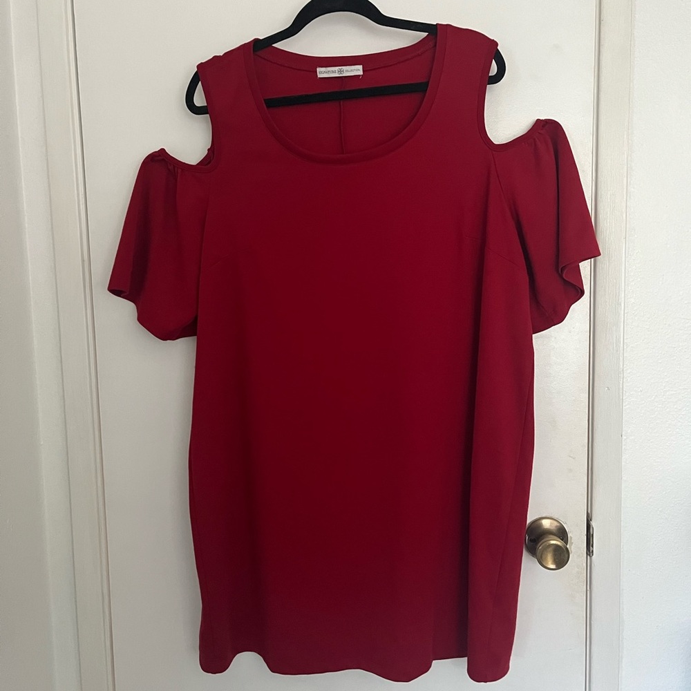 Signature Collection cold shoulder dress, red, sz XL